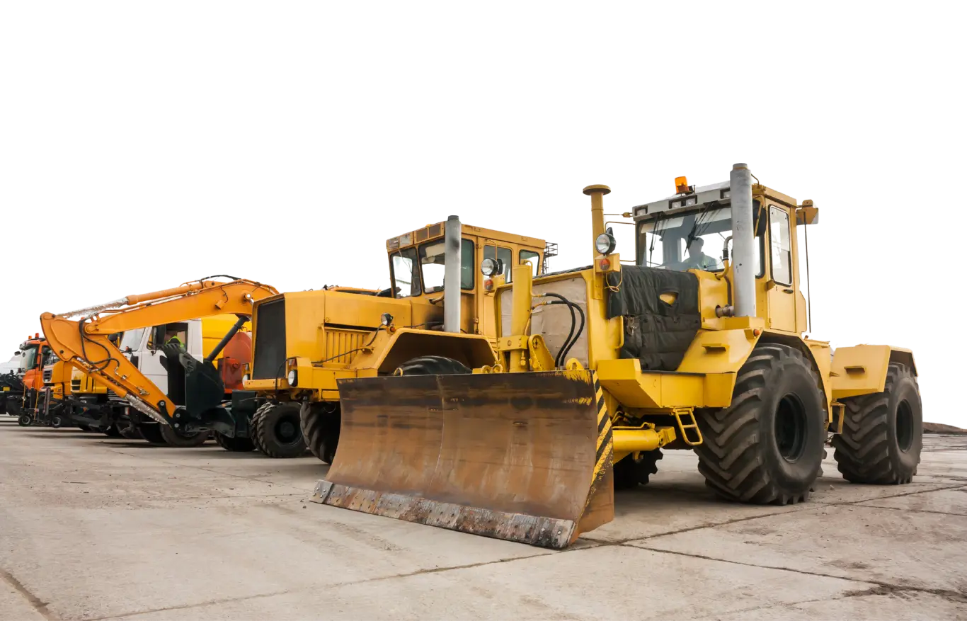 Yellow plant hire machinery lineup